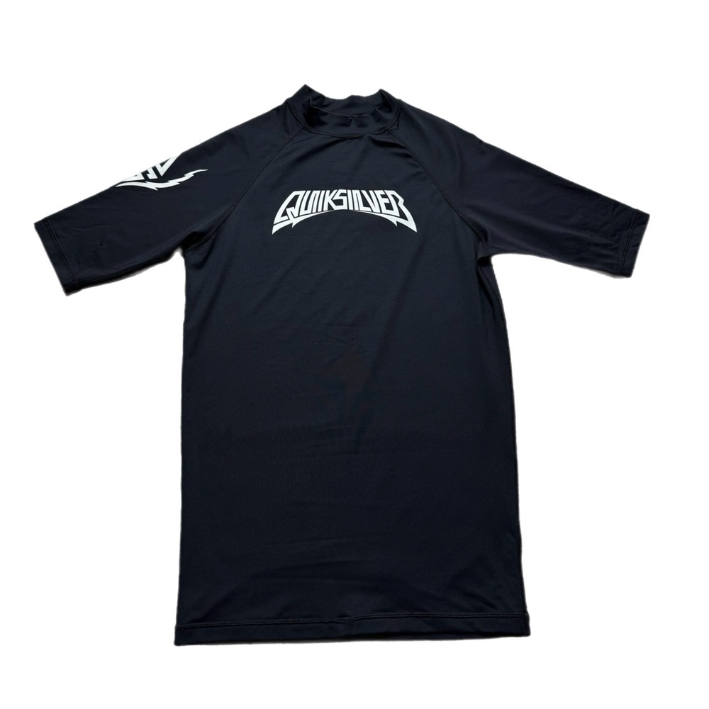 Quiksilver Men's Black Logo Mock Neck Short Sleeve Swim Surf Rashguard Top L